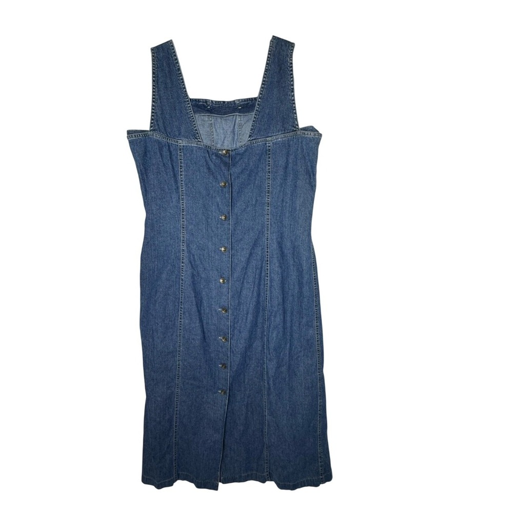 Vintage Womens Denim Overall Midi Jumper Dress 90s Sz 16 Cotton Sleeveless - Picture 4 of 7